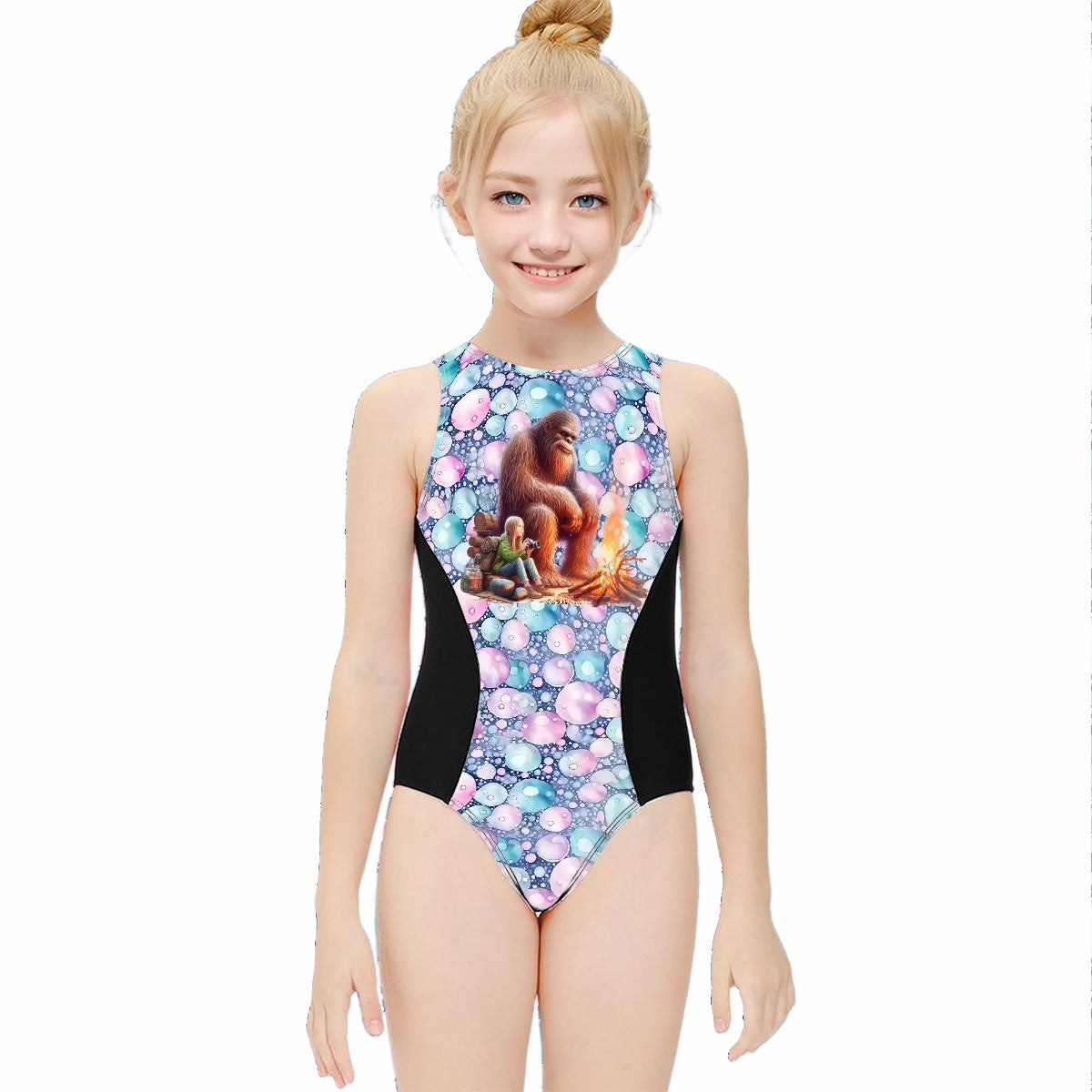 Girl’s One Piece Swimsuits, child swimwear - Bigfoot, Sasquatch Dancing