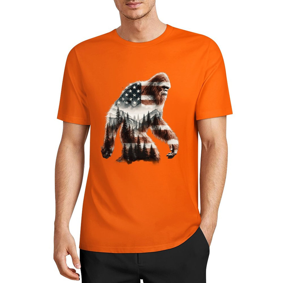 Bigfoot - Sasquatch Flag Scenery Cotton Unisex Long Sleeve T-shirt