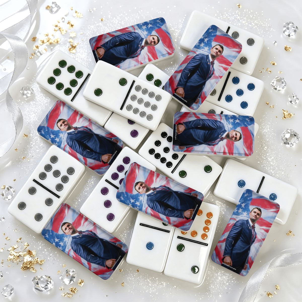 Charlie Kirk Double 12 Mexican Train Dominoes Set