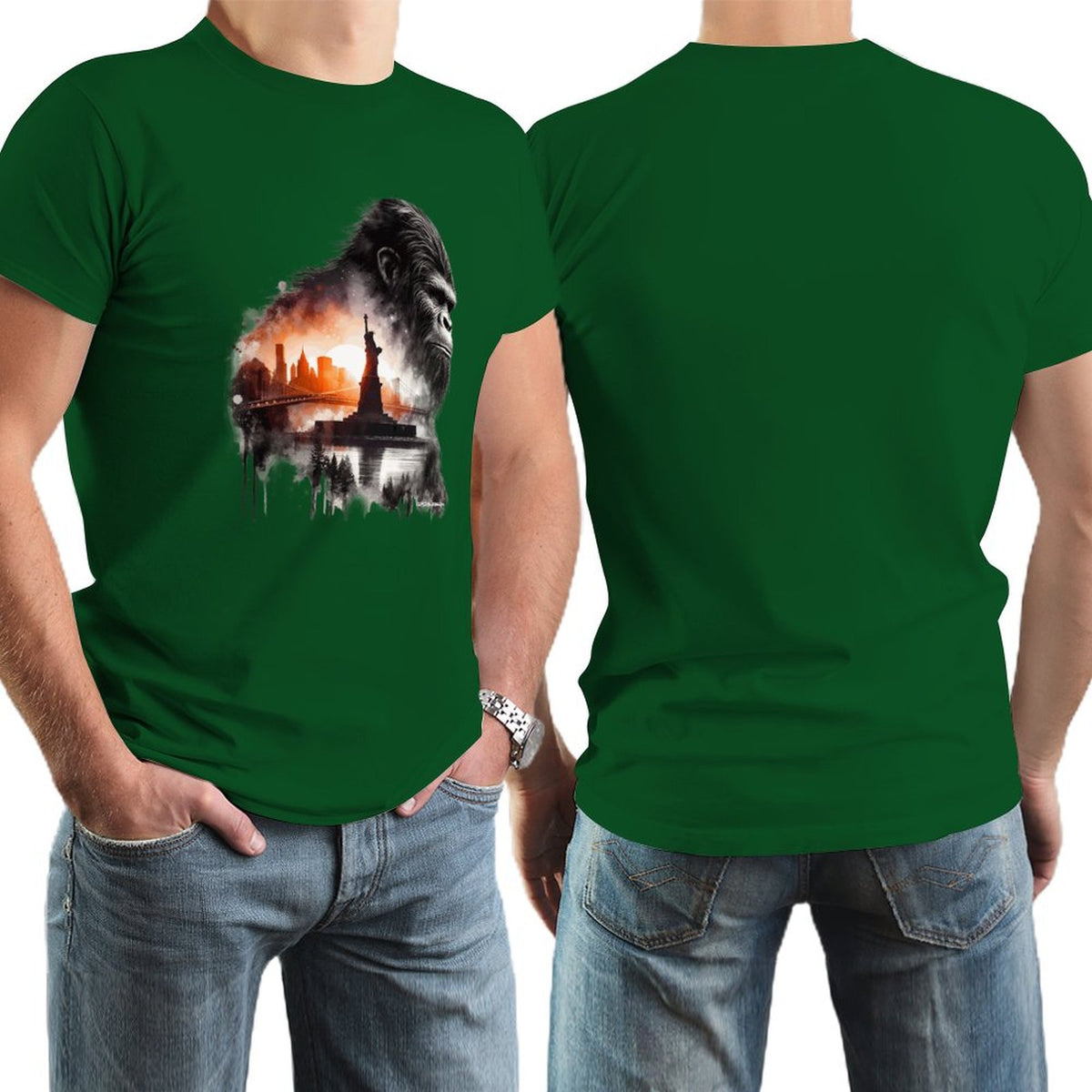 Bigfoot, Sasquatch, Statue of Liberty, Short Sleeve Cotton T-shirt