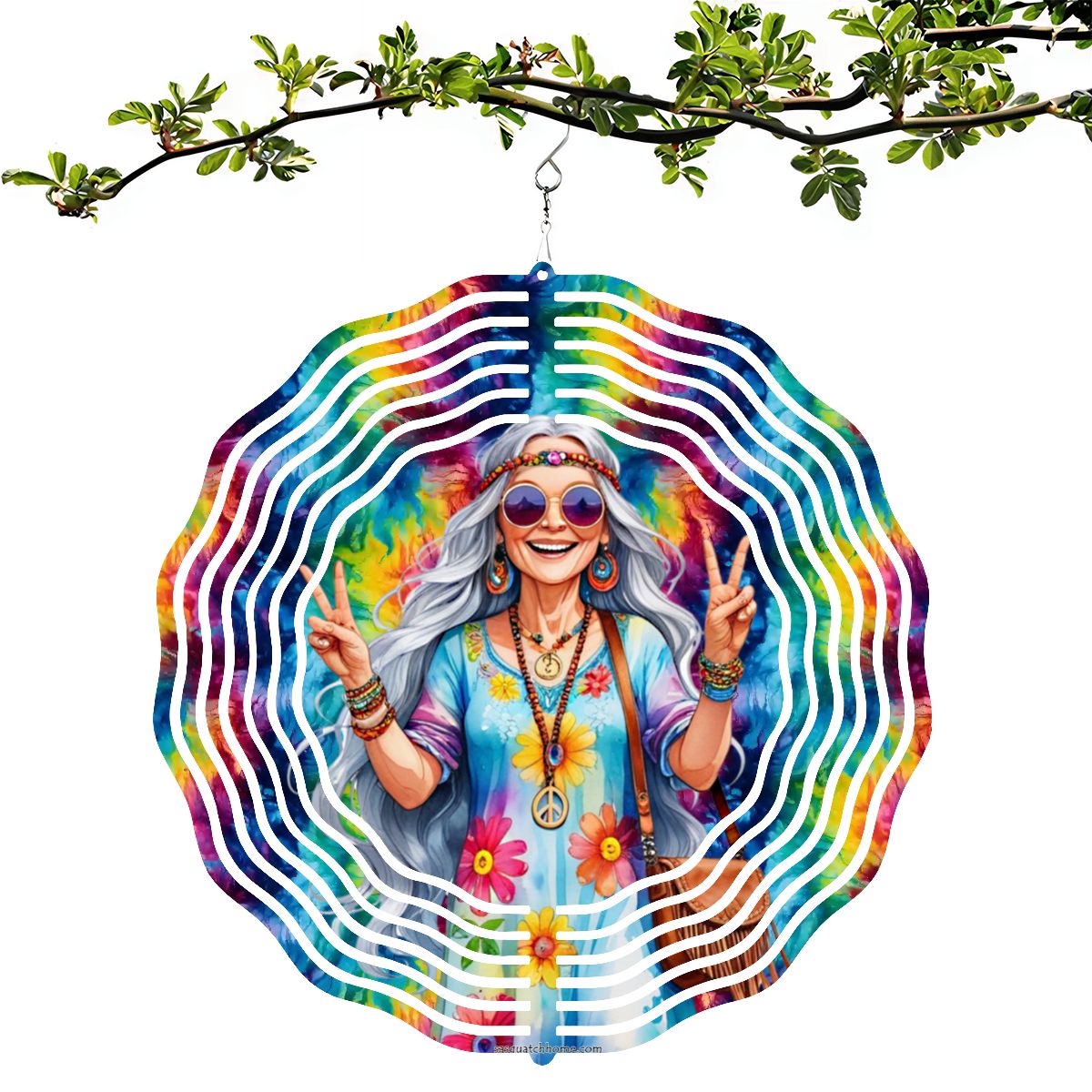 Hippie Lady, US Made Hanging Metal 3D Wind Spinner, Ornament - MADE IN USA