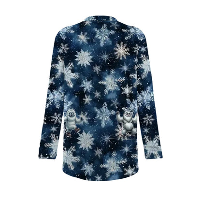 Blue back Snowflakes, Women's Long-Sleeved Cardigan