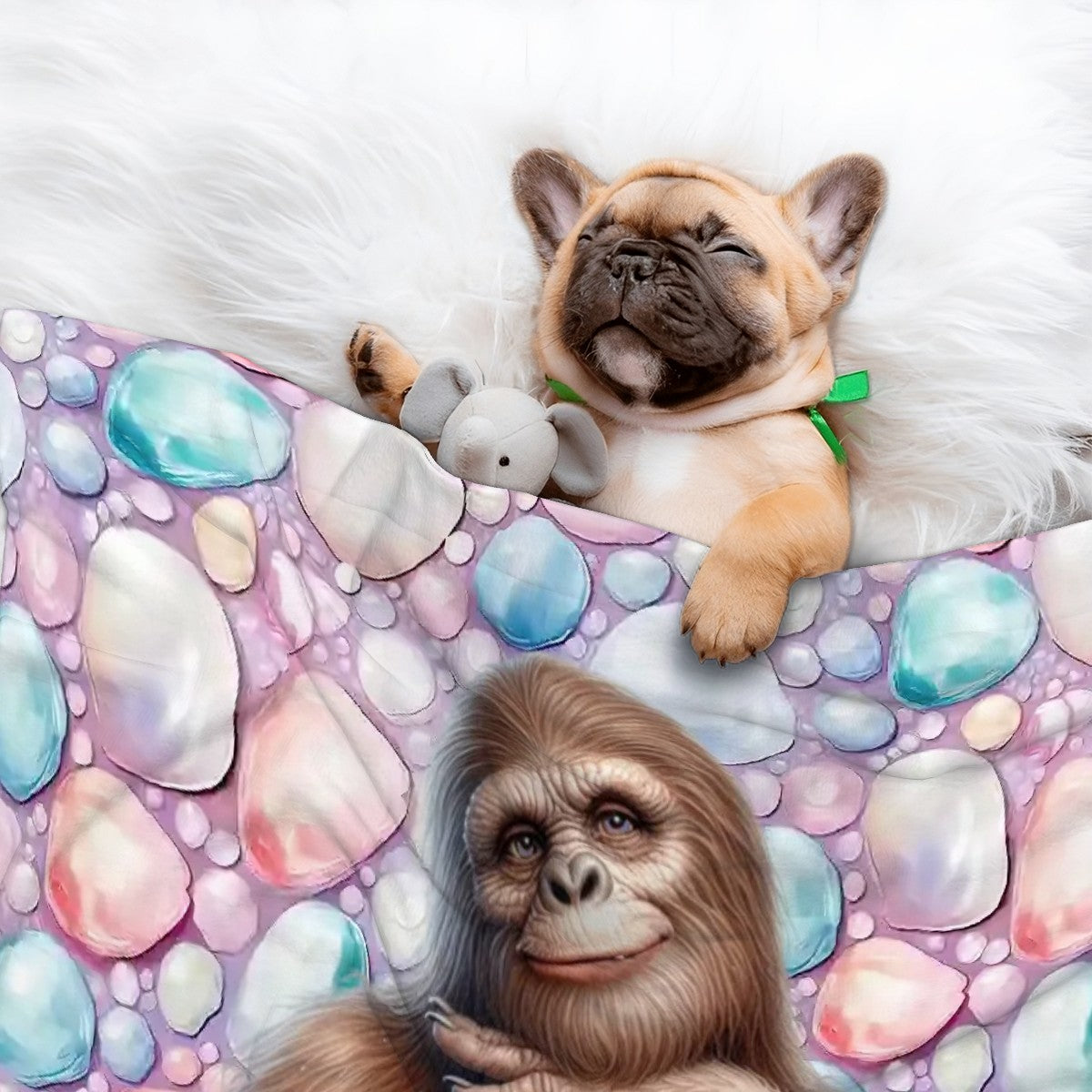 Female Bigfoot, Rainbow Stones, Fluffy, Soft Dog Blanket, Sasquatch Blanket