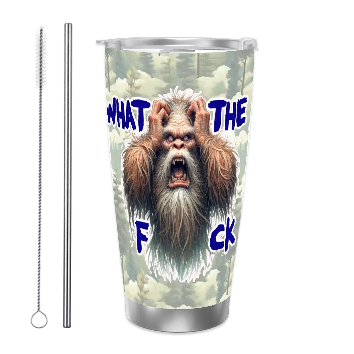 Sasquatch "WTF", Themed 40 oz Travel Coffee Mug with a Straw