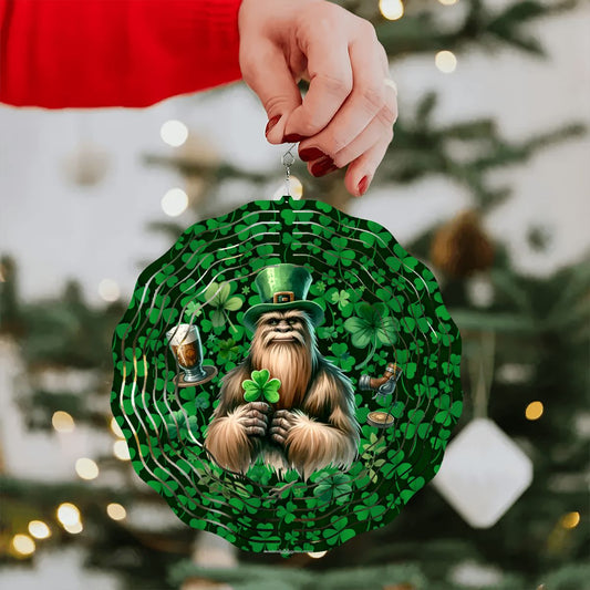 St Patrick Bigfoot, Sasquatch, US Made Hanging Metal 3D Wind Spinner, Ornament - MADE IN USA