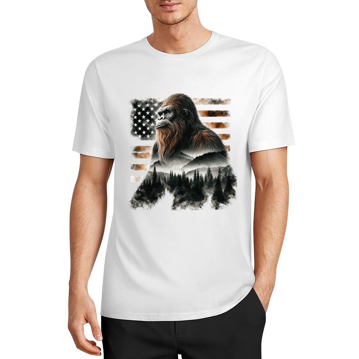 Bigfoot - Sasquatch Scenery Short Sleeve Cotton T-Shirt