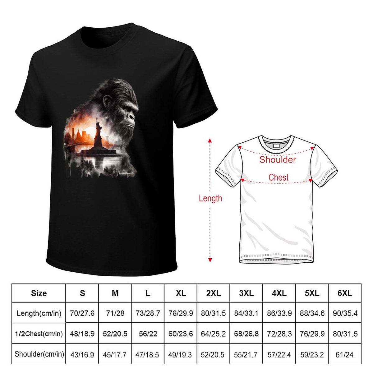 Bigfoot, Sasquatch, Statue of Liberty, Short Sleeve Cotton T-shirt