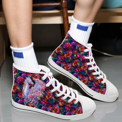Floral Dragons, Women's High Top Canvas Shoes