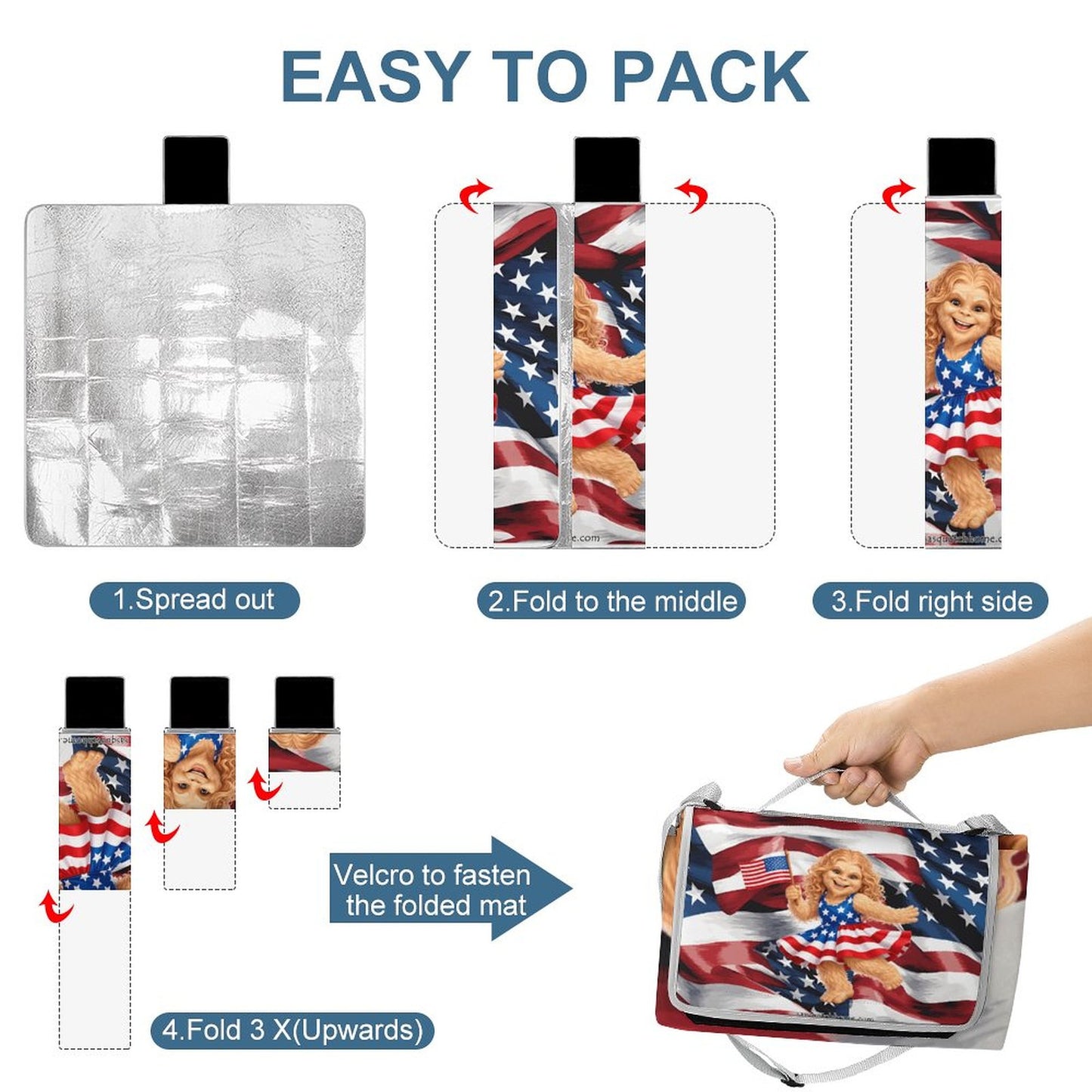 Foldable Zipper Picnic Mat- Blanket 58”x58” w/ Carry Straps