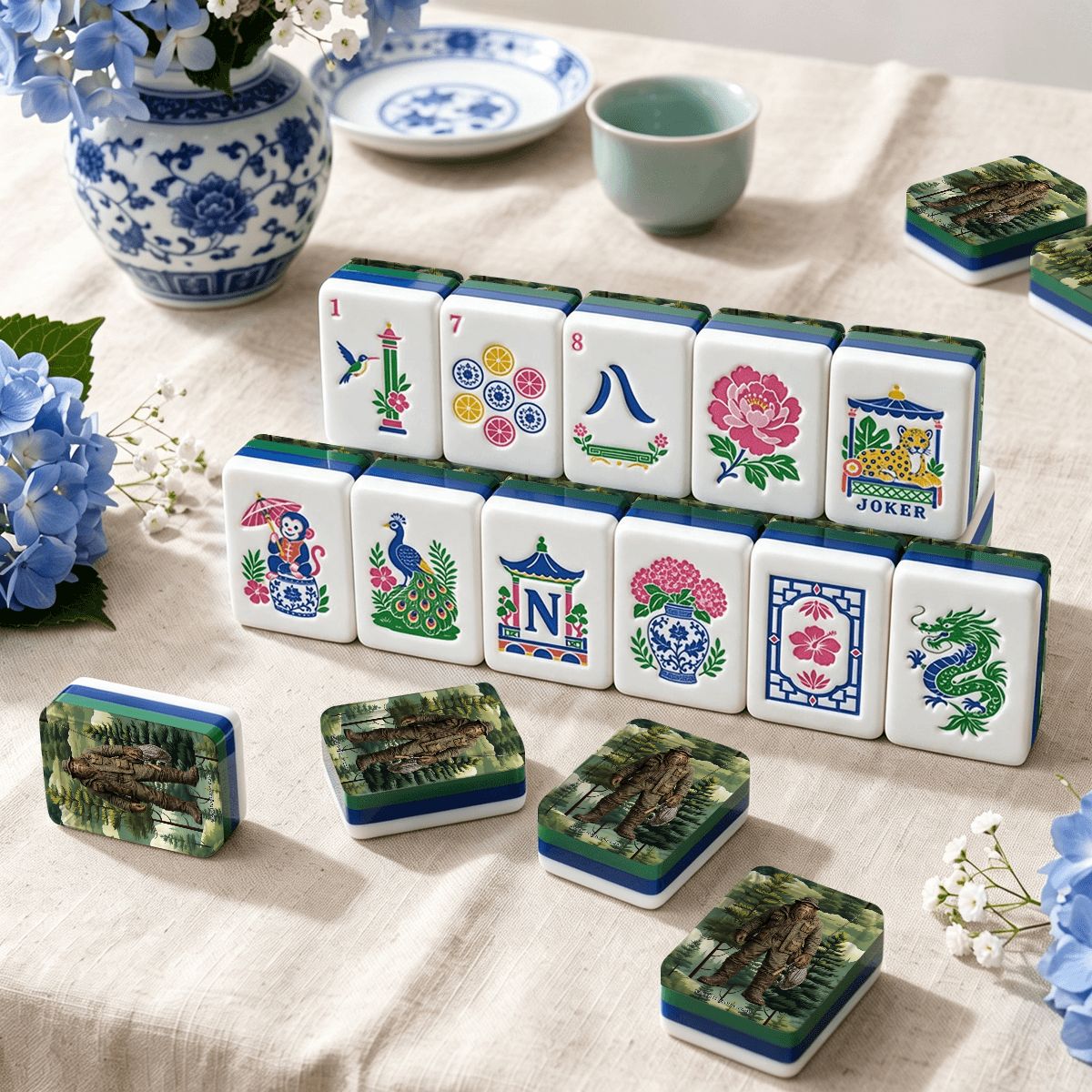 Fishing Sasquatch Chinoiserie Chic American Mahjong Tiles