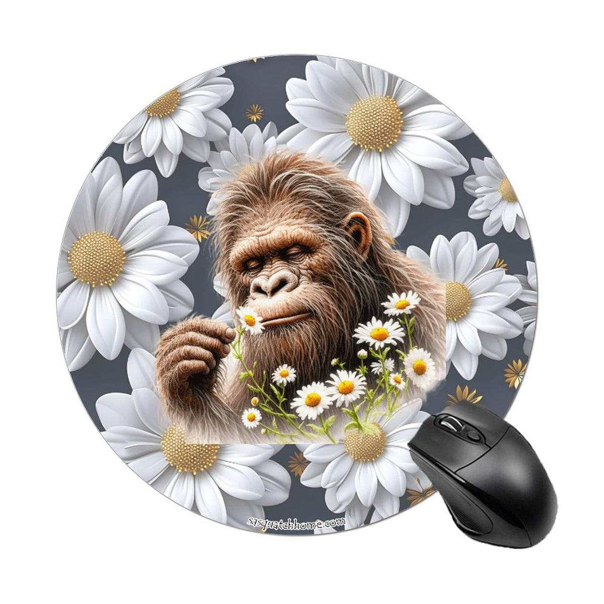 Sasquatch "Smell the Flowers" Round Mouse Pad