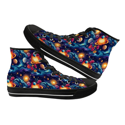 12 Galaxy, Outer Space Designs, Women's High Top Canvas Shoes