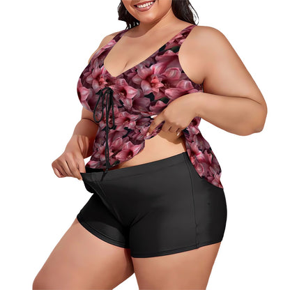 10 Beautiful Flower Designs, Plus Sized Women’s Two Piece Tankini Swimsuit