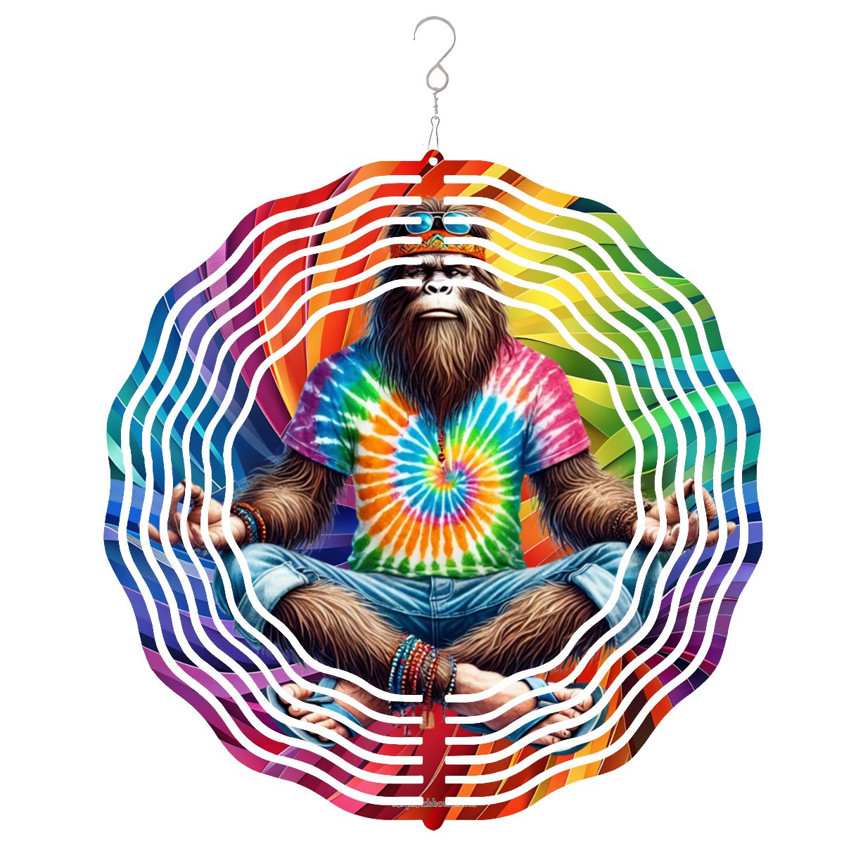 Hippie Bigfoot Sasquatch, US Made Hanging Metal 3D Wind Spinner, Ornament - MADE IN USA