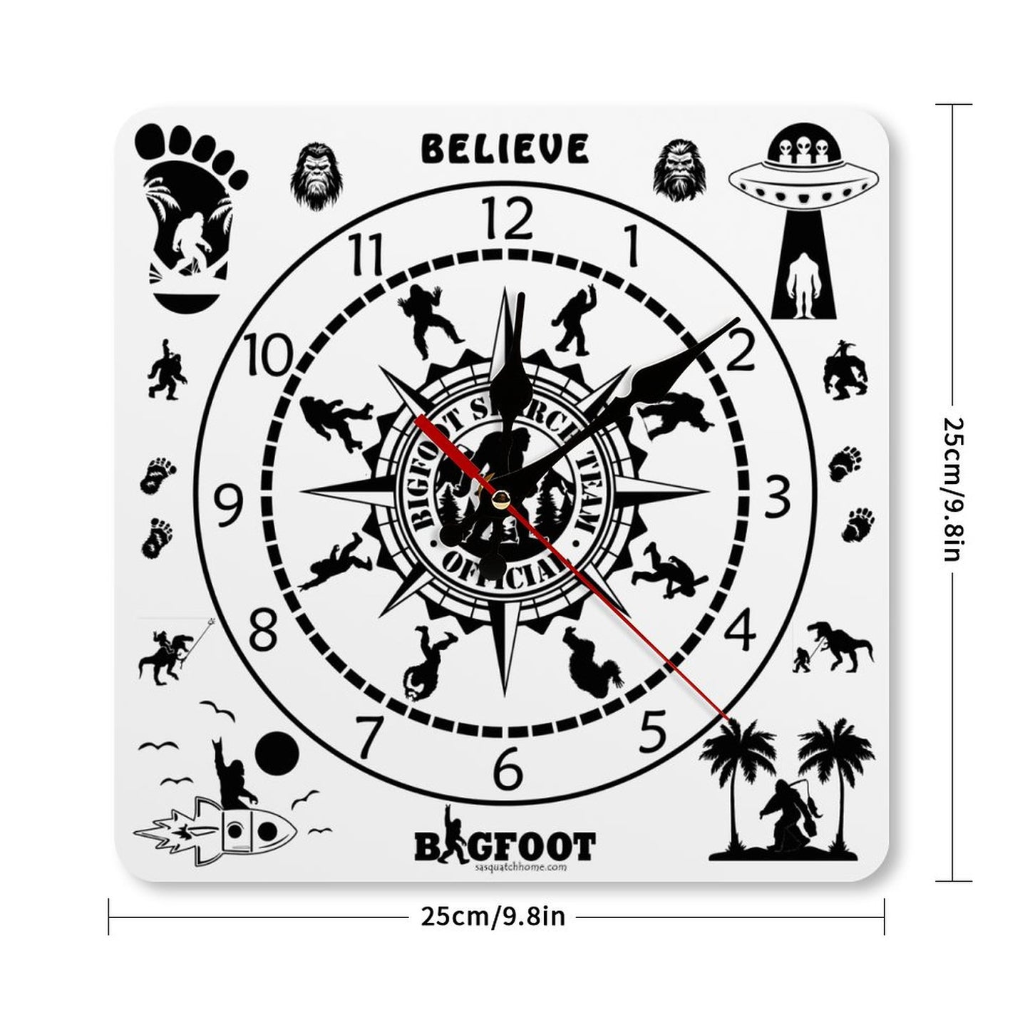 Bigfoot Sasquatch Square Wall Clock- Made in USA