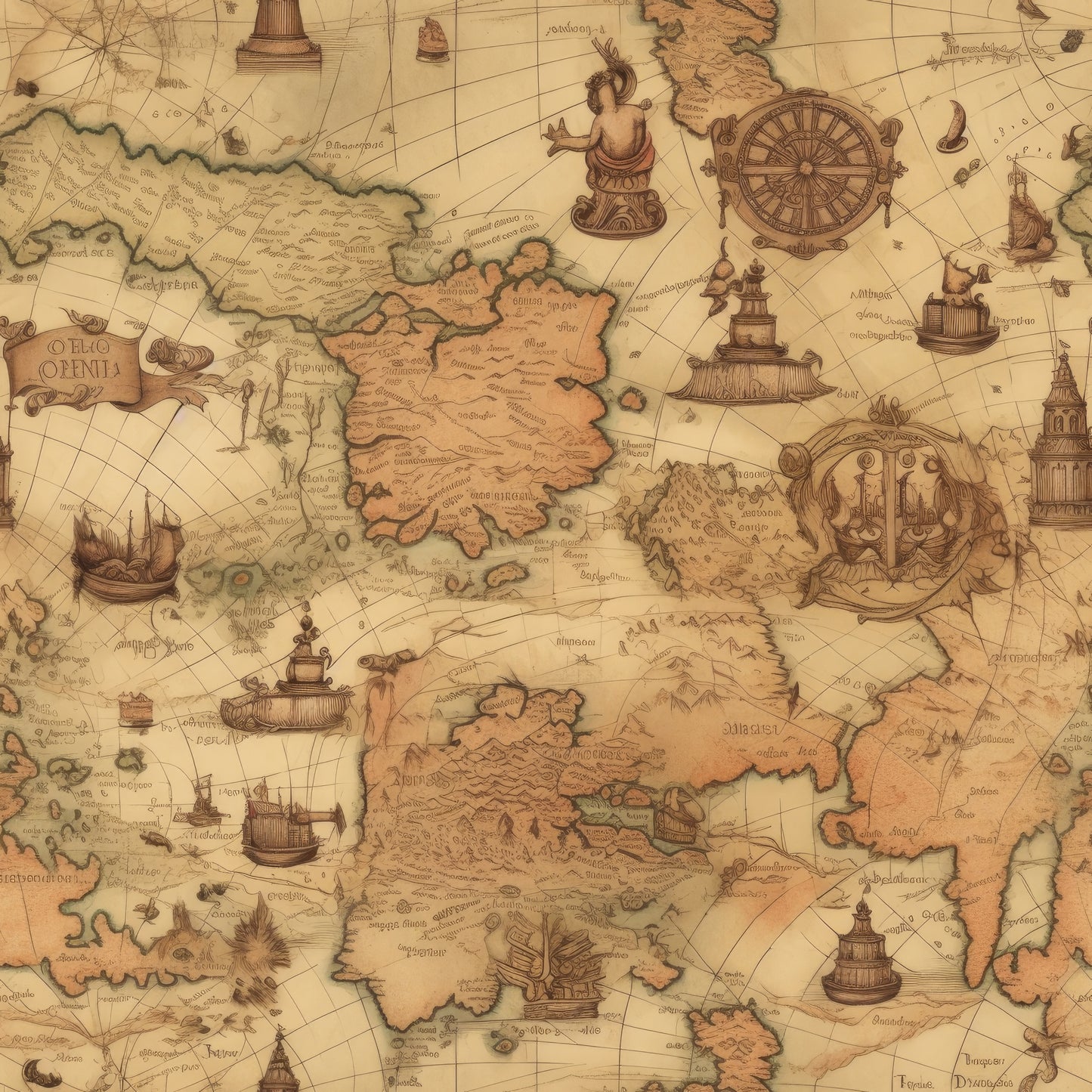 Old World Map Maritime, 3 Pack Gift Wrapping Paper Sheets - Over 300 Square Feet of Gift Wrap
