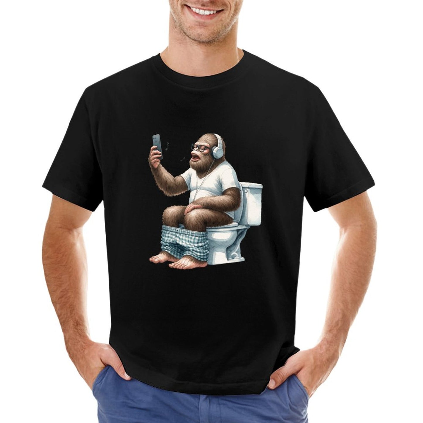 Sasquatch, Bigfoot on Toilet -Short Sleeve Cotton T-shirt Men