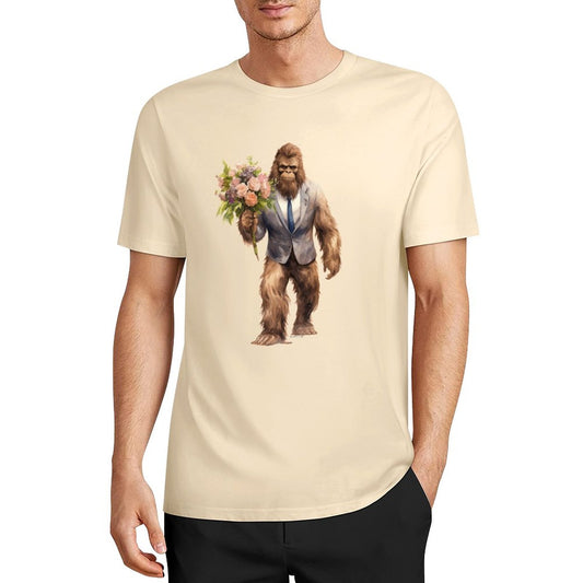 Bigfoot - Sasquatch w Flowers Short Sleeve Cotton T-Shirt