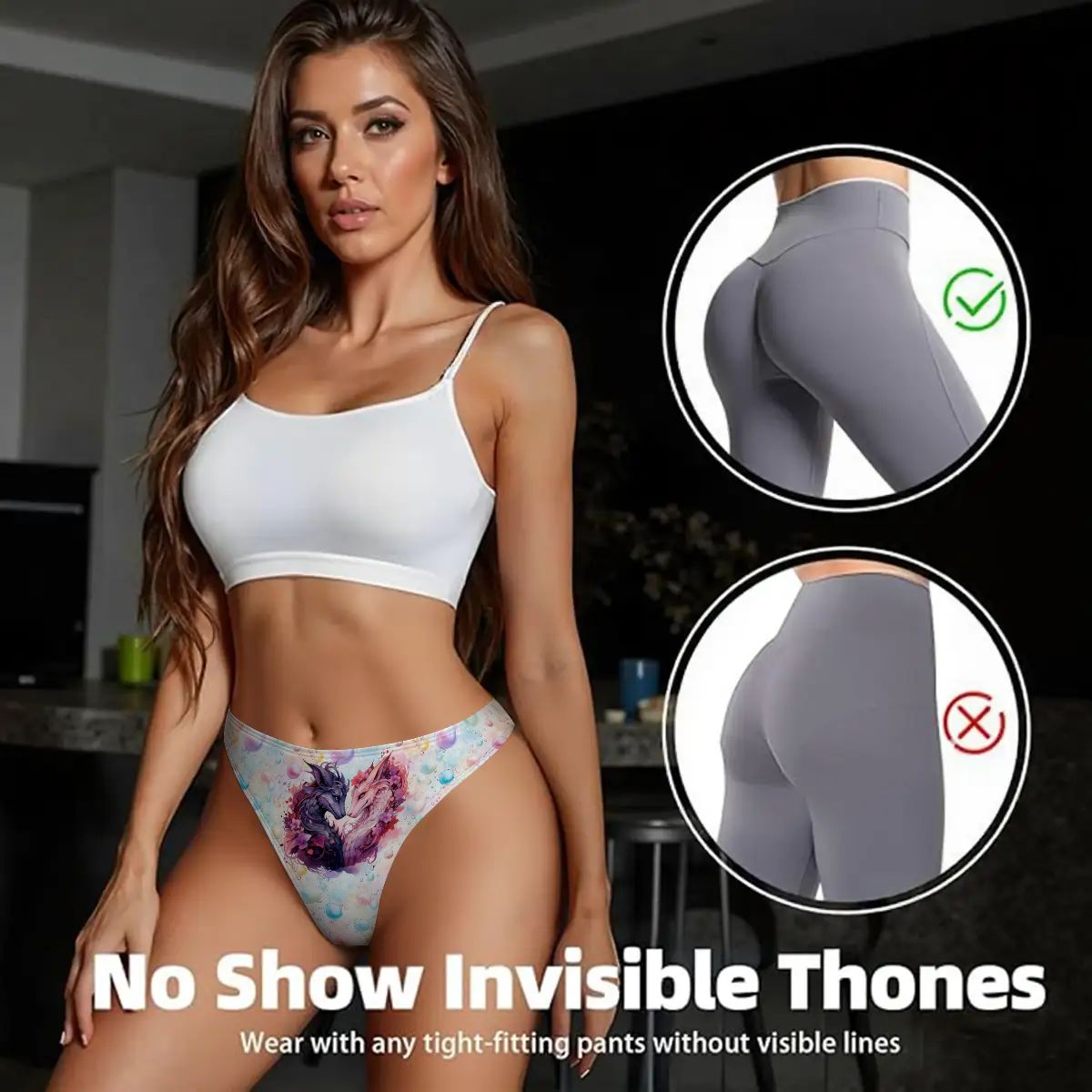 Women’s Polyester Thong, Panties, Underwear - Dragon Love