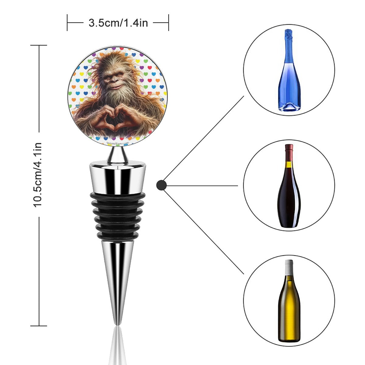 Bigfoot Sasquatch Heart Hands, Wine Bottle Stopper