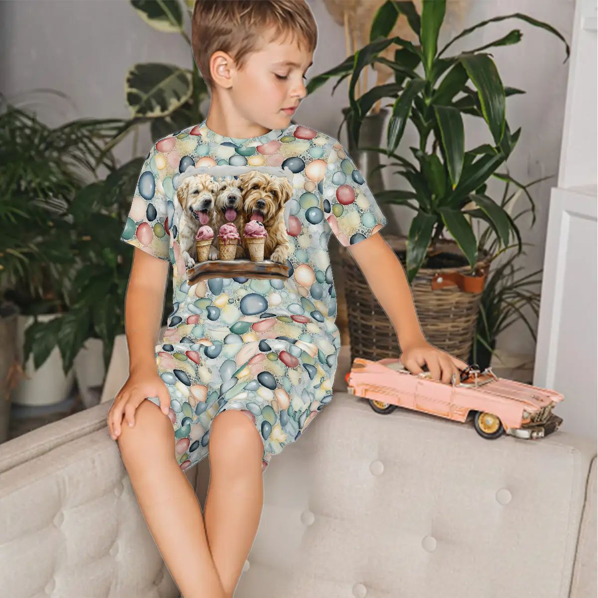 Children’s 2 Piece Short Pajama Set - Puppies eating Ice Cream