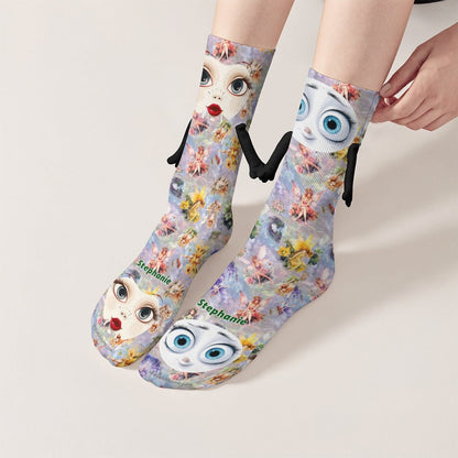 Girl Faces, Magnetic Holding Hands Funny Socks – PERSONALIZE FREE