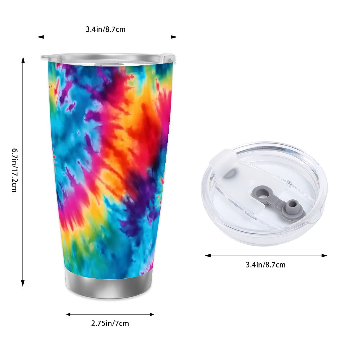 Tie Dye Themed 20 oz Travel Coffee Mug w/ Straw & Brush Options