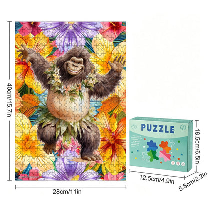Hawaiian Sasquatch Dancing 300pcs Wooden Vertical Jigsaw Puzzle