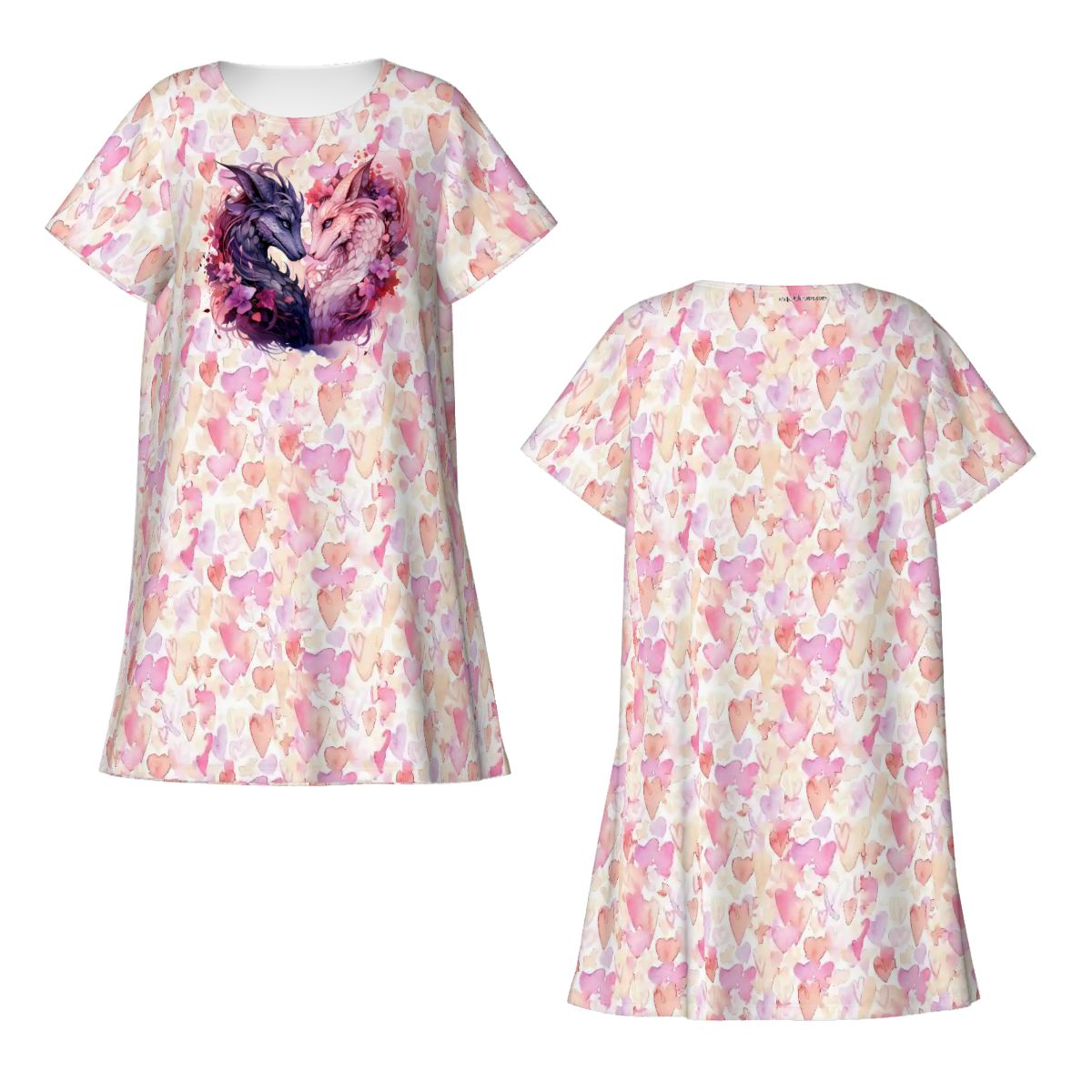 Dragons Themed, Women’s Loose Fit Short Sleeve Night Gown