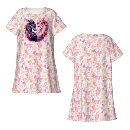 Dragons Themed, Women’s Loose Fit Short Sleeve Night Gown