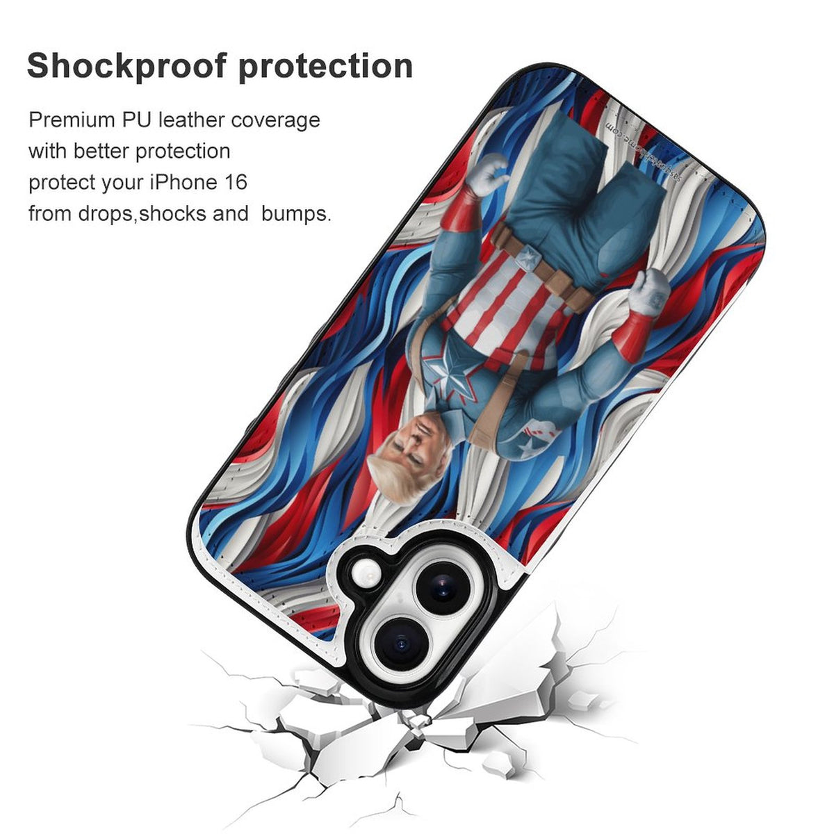 Ct America Donald Trump, iPhone 16 Faux Leather Wallet Case