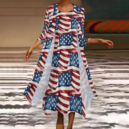 American Flag Women’s Long Dress with Cardigan