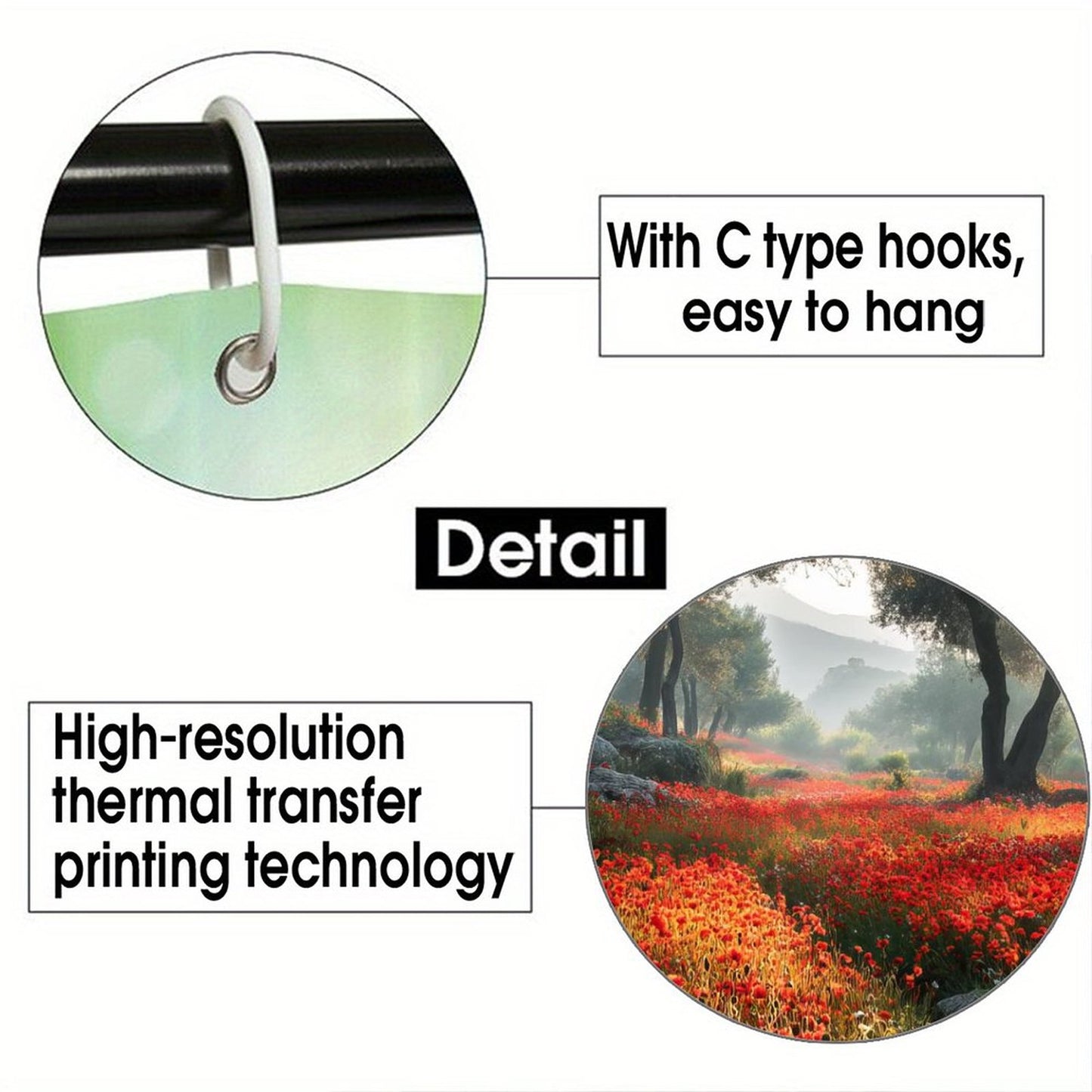 Poppies in Forest Waterproof Polyester Shower Curtain – Made in the USA – 70.8x70.8”