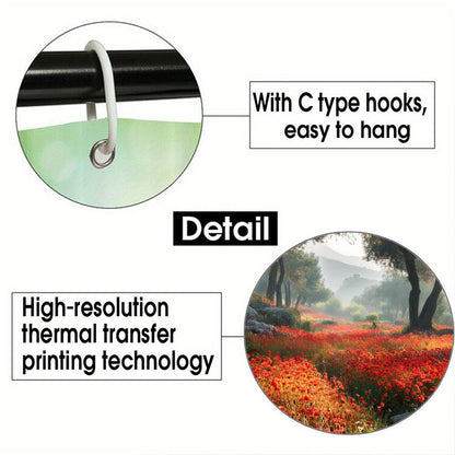 Poppies in Forest Waterproof Polyester Shower Curtain – Made in the USA – 70.8x70.8”