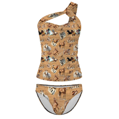 10 Animal Designs, Women One-Shoulder Tankini, Two Piece