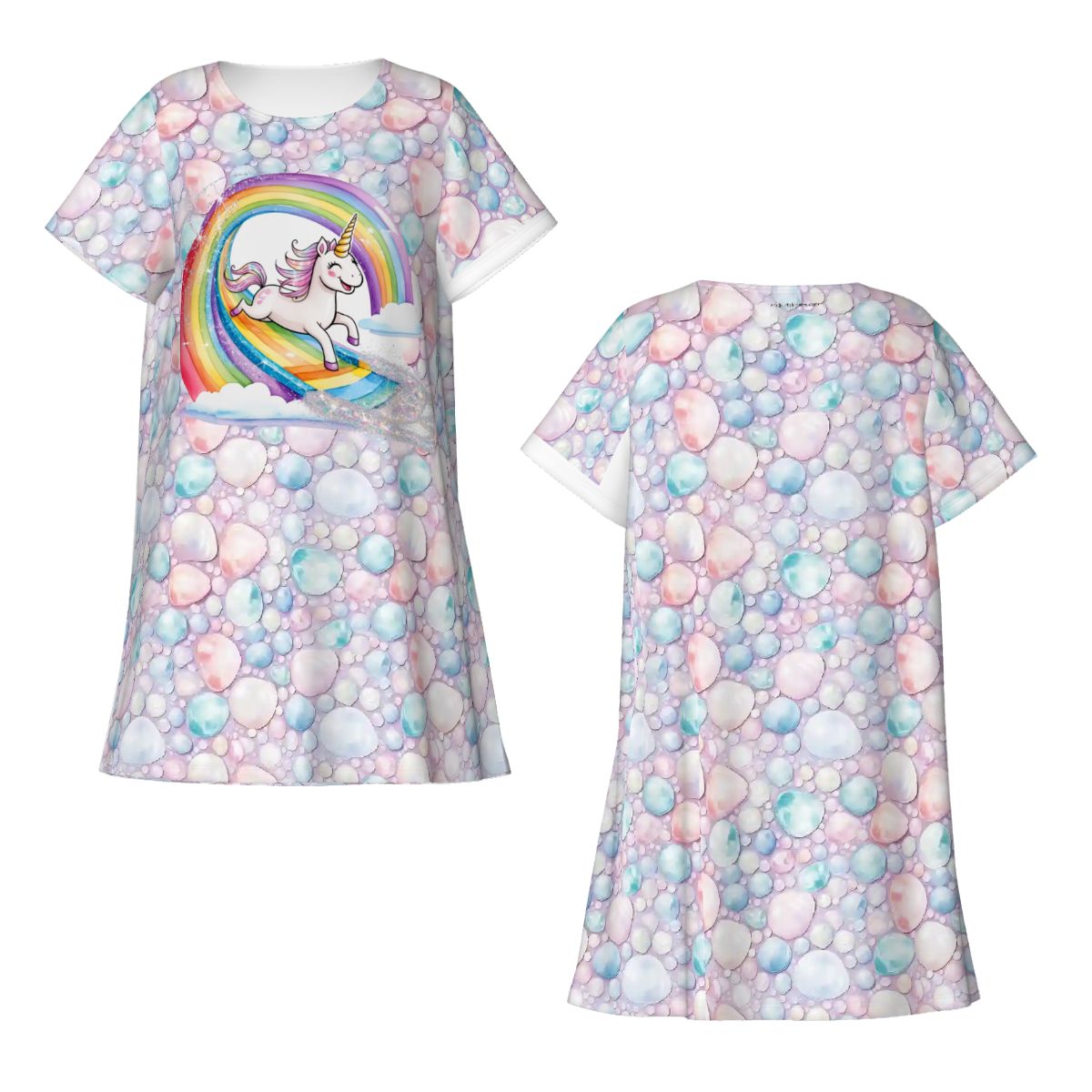 Unicorn Themed, Women’s Loose Fit Short Sleeve Night Gown
