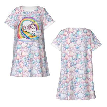 Unicorn Themed, Women’s Loose Fit Short Sleeve Night Gown