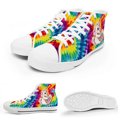 Unicorn on Tie Dye, Women’s High Top Canvas Shoes