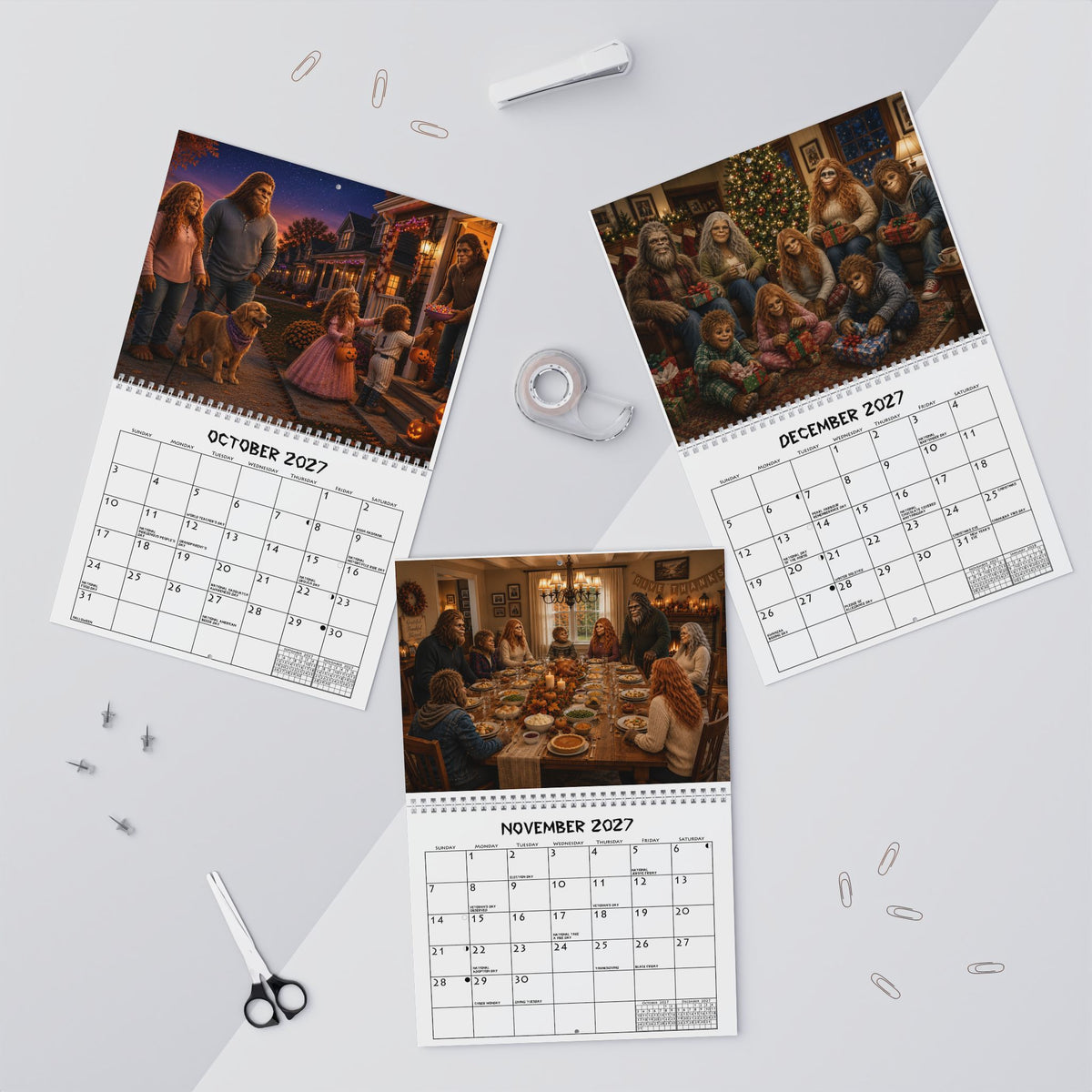 Bigfoot & Family 2027 Spiral Spine Wall Calendar