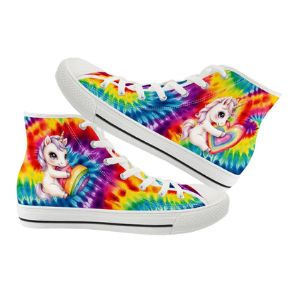 Unicorn on Tie Dye, Women’s High Top Canvas Shoes
