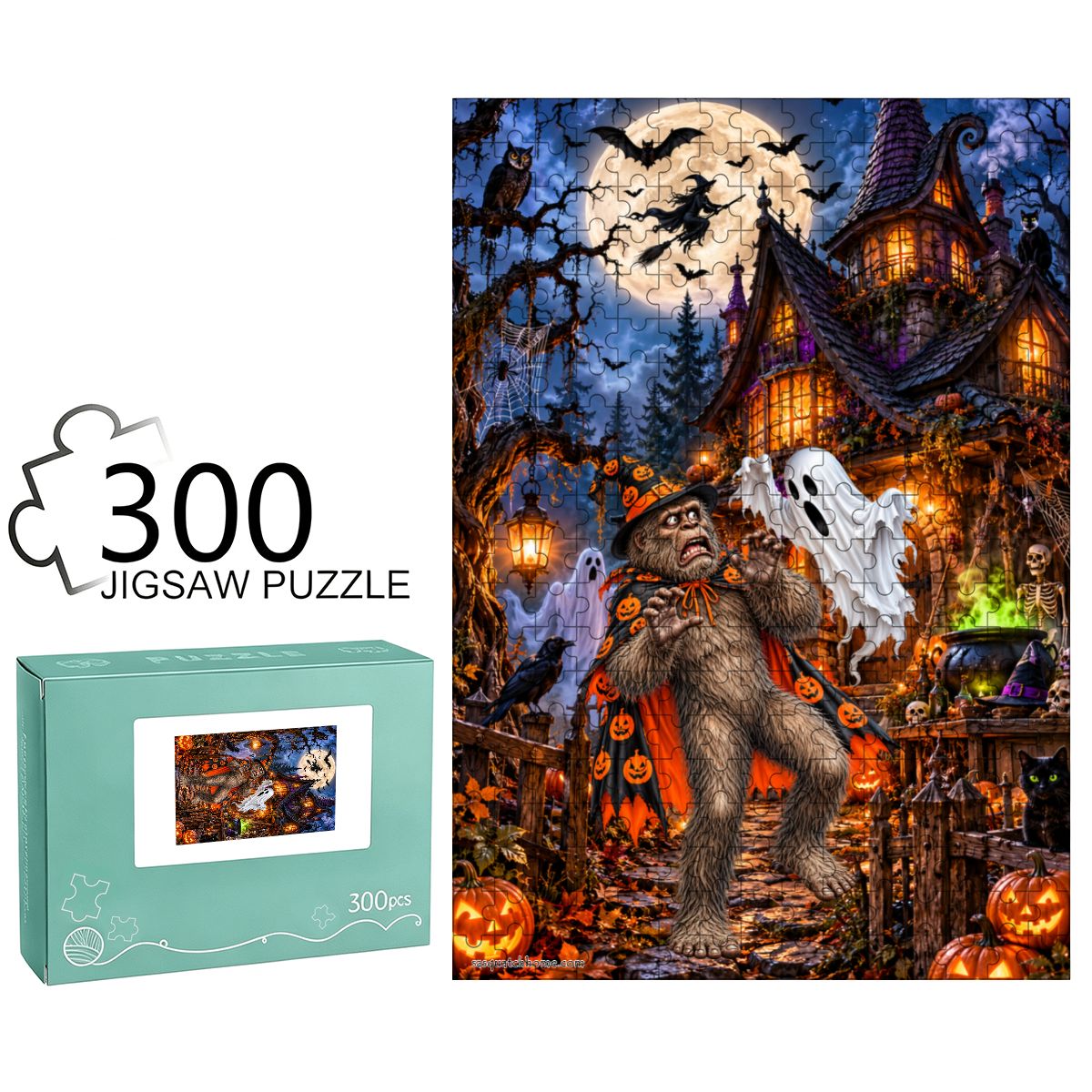 Bigfoot Halloween 300pcs Wooden Vertical Jigsaw Puzzle