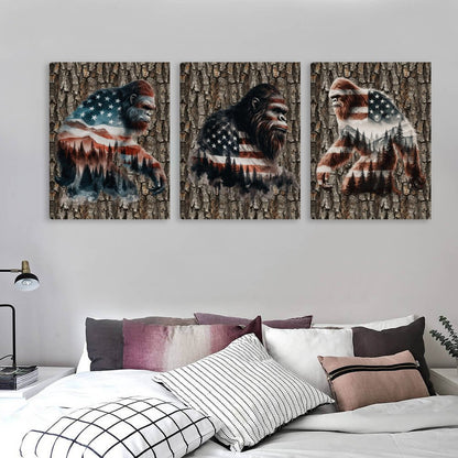 Patriot Bigfoot Sasquatch, Canvas Wall Art - 12”x 16” or 18”x24” (x 3) - Made In USA