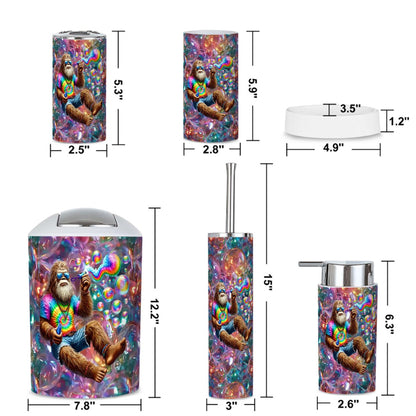 Hippie Bigfoot / Sasquatch Blowing Bubbles, 5 Piece Bathroom Décor Set