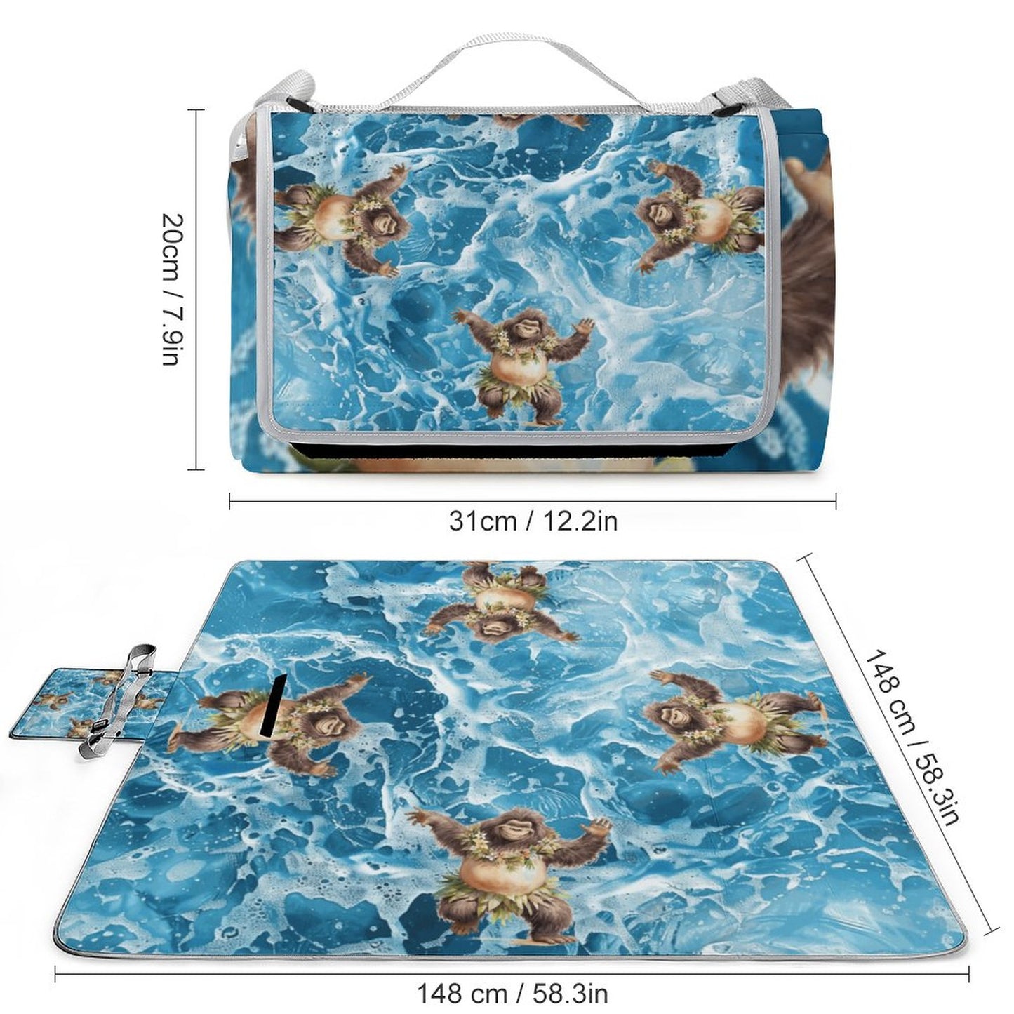 Foldable Zipper Picnic Mat- Blanket 58”x58” w/ Carry Straps
