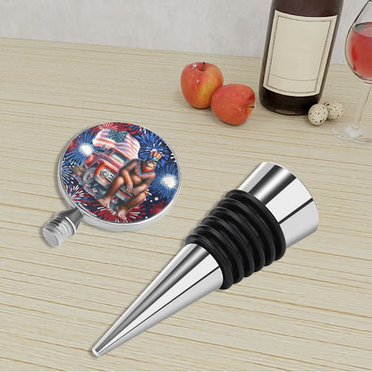 Patriot Bigfoot / Sasquatch on Truck, Wine Bottle Stopper