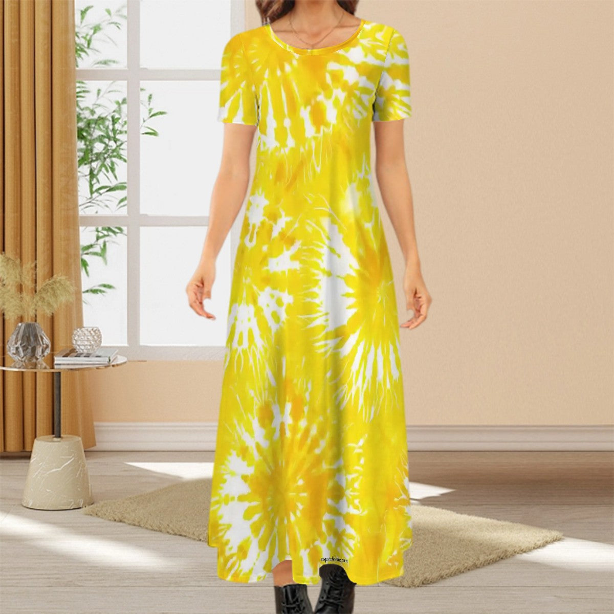 19 Tie-Dye Designs, Crew Neck Short Sleeve Maxi Dress