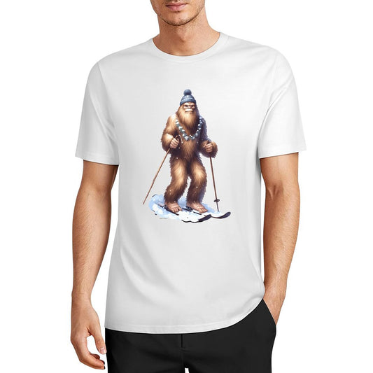 Bigfoot - Sasquatch Snow Skiing Short Sleeve Cotton T-Shirt
