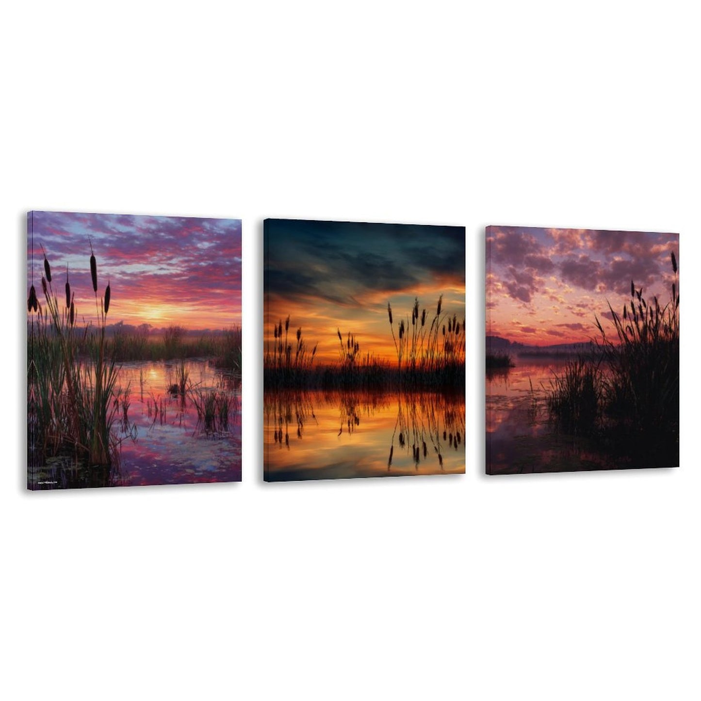 Bayou Sunset Canvas Wall Art -16”x 20” (x3) - Made In USA