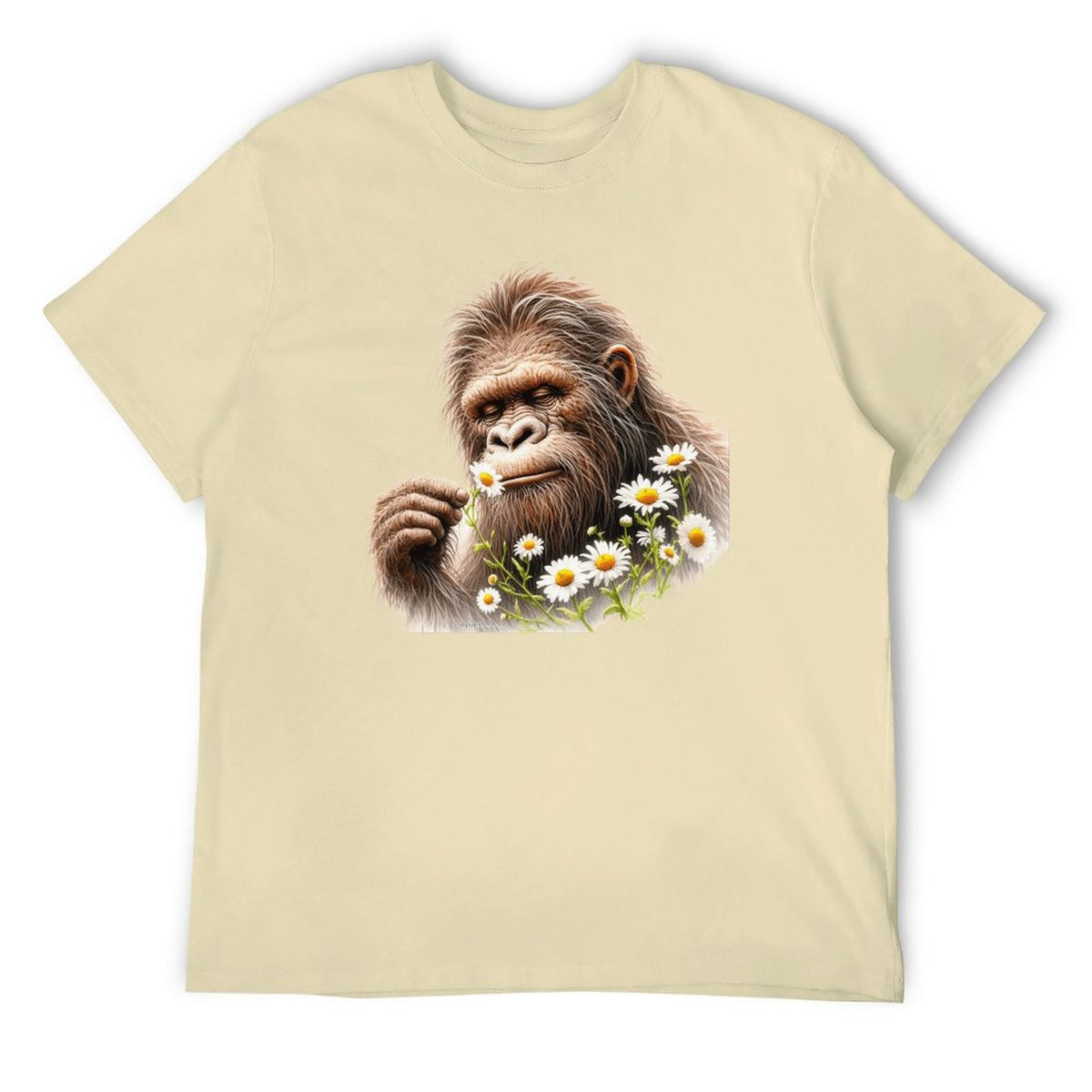 Bigfoot, Sasquatch, Daisies, Short Sleeve Cotton T-shirt
