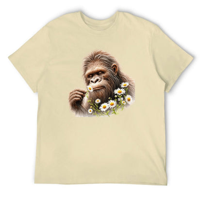 Bigfoot, Sasquatch, Daisies, Short Sleeve Cotton T-shirt